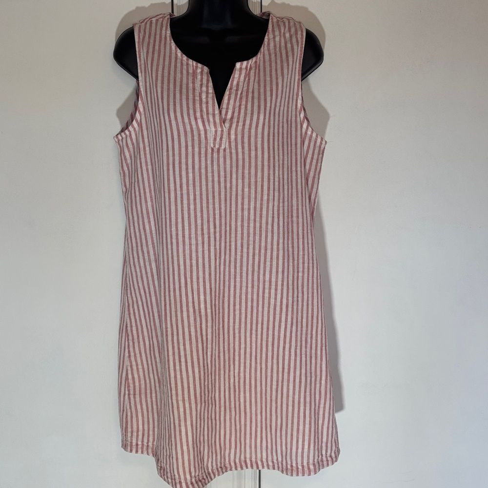 Beachlunchlounge Pink and White Striped lined dress sz medium